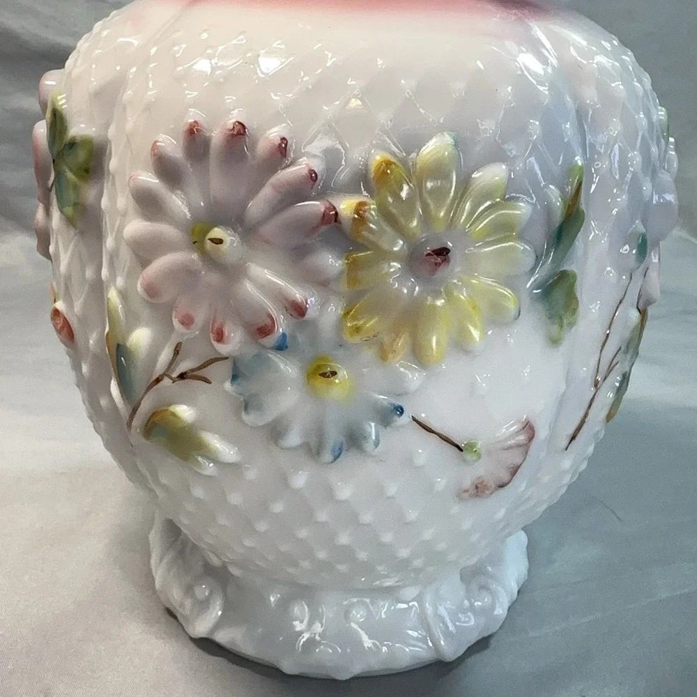 Antique Oil Lamp Base Consolidated Glass Florette Pink Blush Bulging Petal